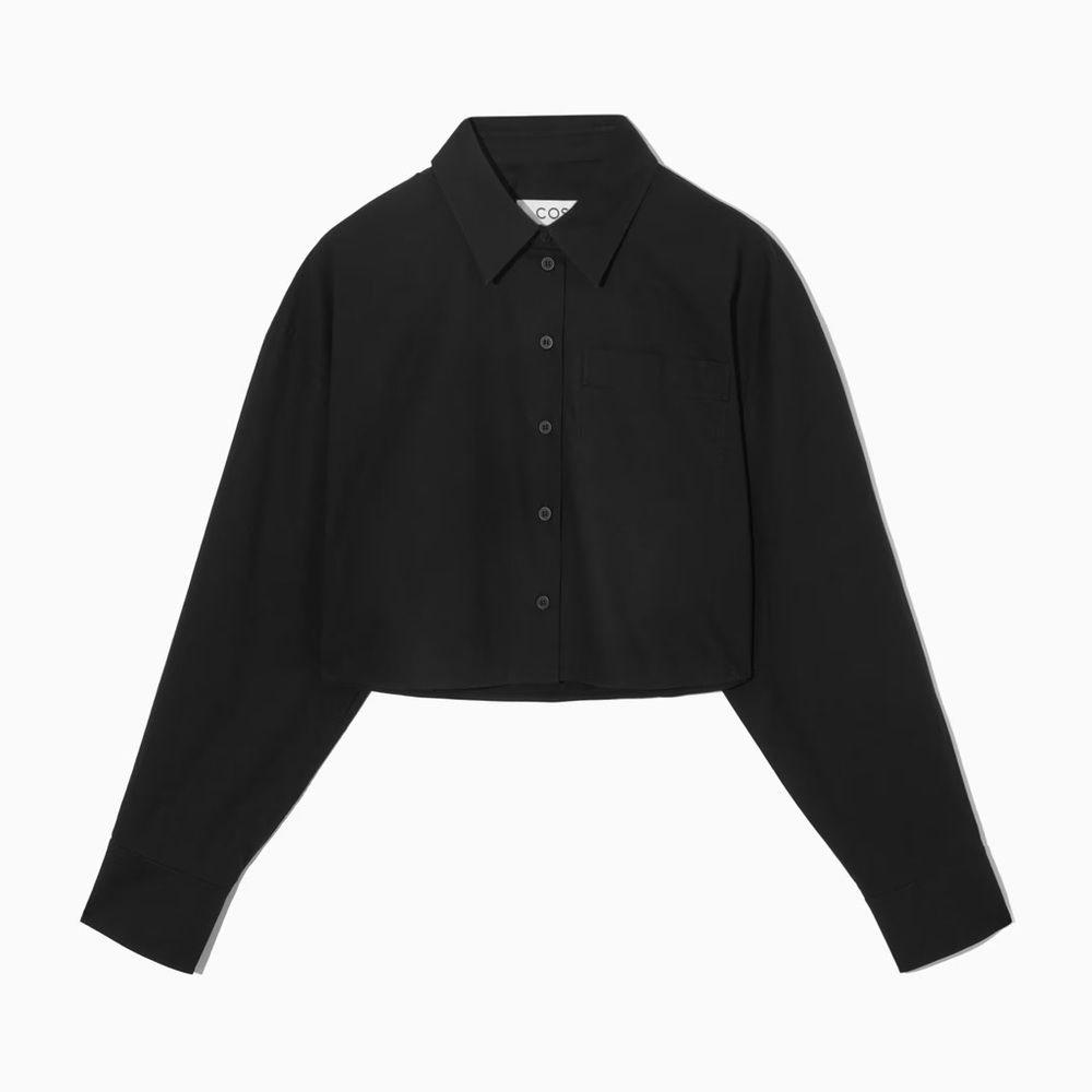 COS black cropped button down shirt